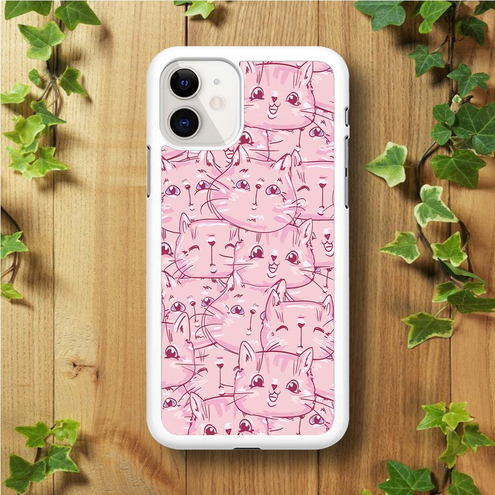 Girly Cute Face Cat iPhone 11 Case-Rubber / White (2D Case)-Xtracase