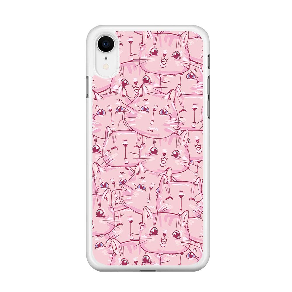 Girly Cute Face Cat iPhone XR Case-Rubber / White (2D Case)-Xtracase