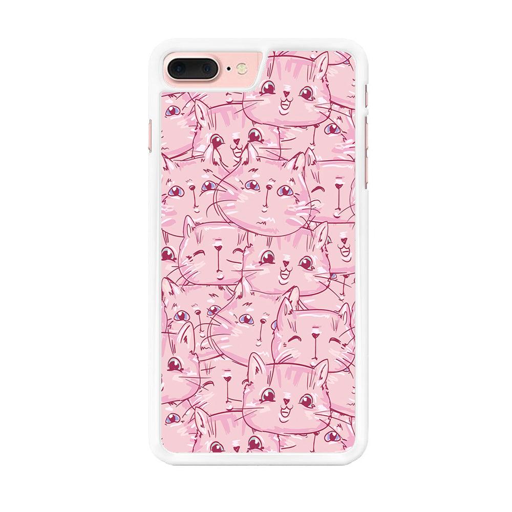 Girly Cute Face Cat iPhone 7 Plus Case-Rubber / White (2D Case)-Xtracase