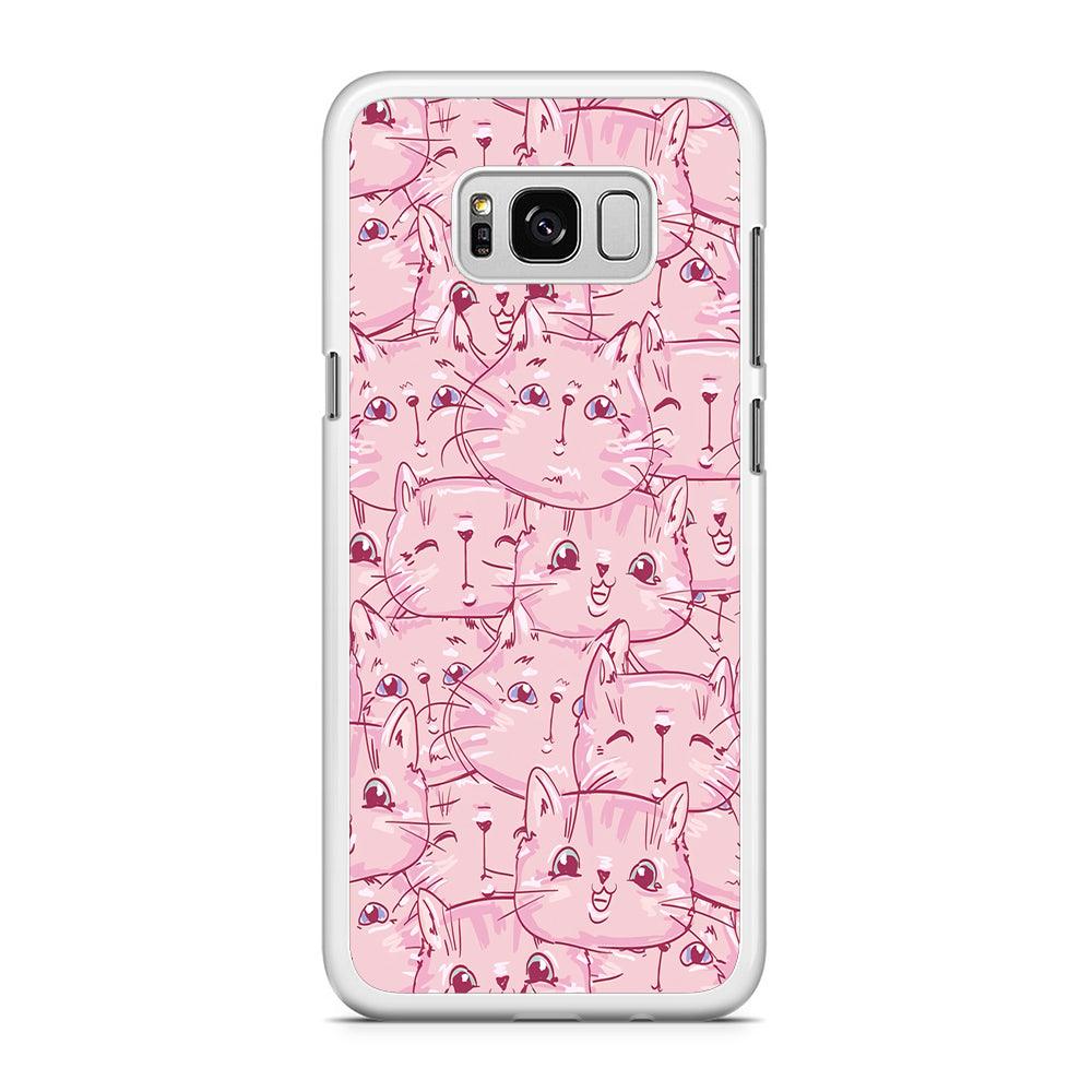 Girly Cute Face Cat Samsung Galaxy S8 Case-Rubber / White (2D Case)-Xtracase