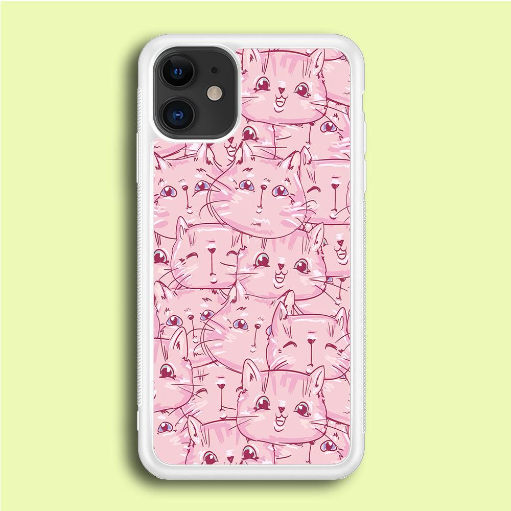 Girly Cute Face Cat iPhone 12 Mini Case-Rubber / White (2D Case)-Xtracase