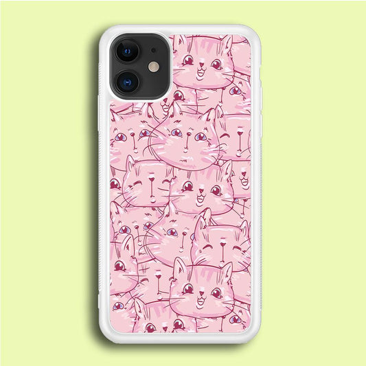 Girly Cute Face Cat iPhone 12 Mini Case-Rubber / White (2D Case)-Xtracase