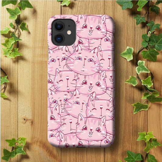 Girly Cute Face Cat iPhone 11 Case-Plastic / Full Wrap (3D Case)-Xtracase