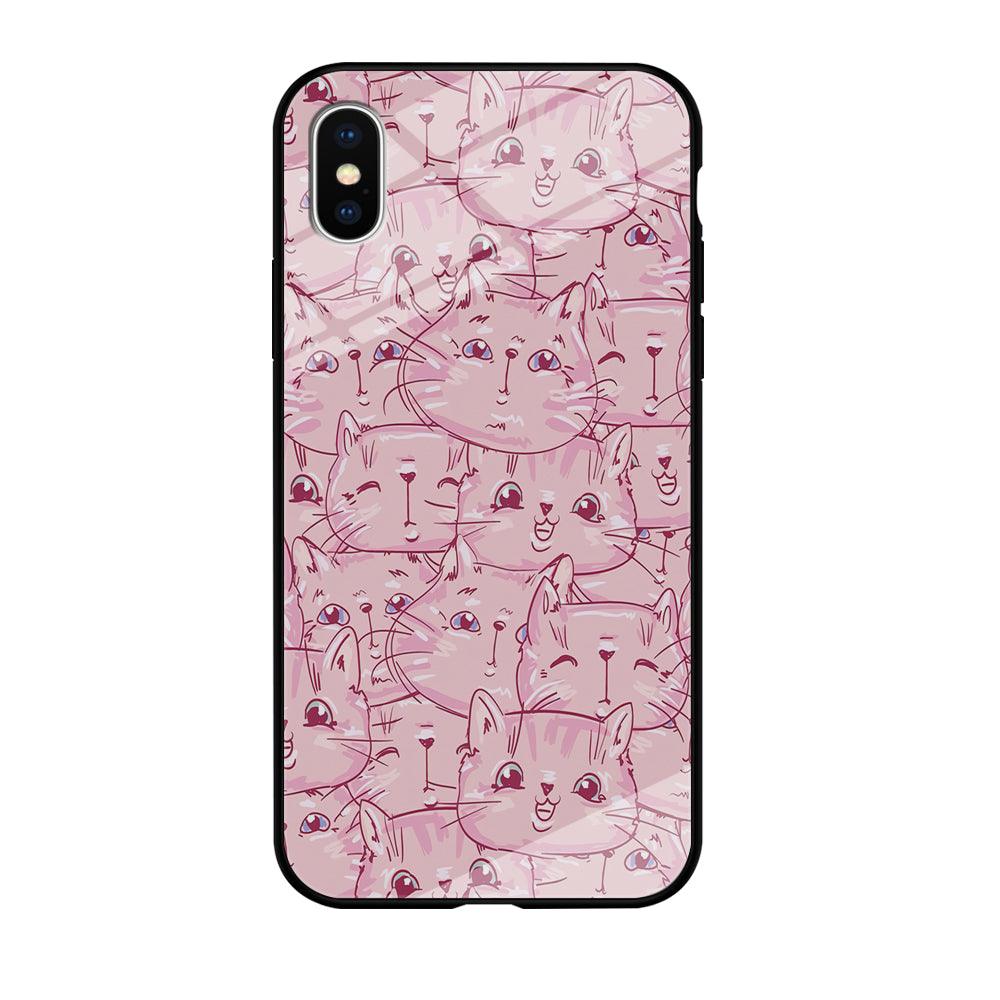 Girly Cute Face Cat iPhone X Case-Tempered Glass Case-Xtracase