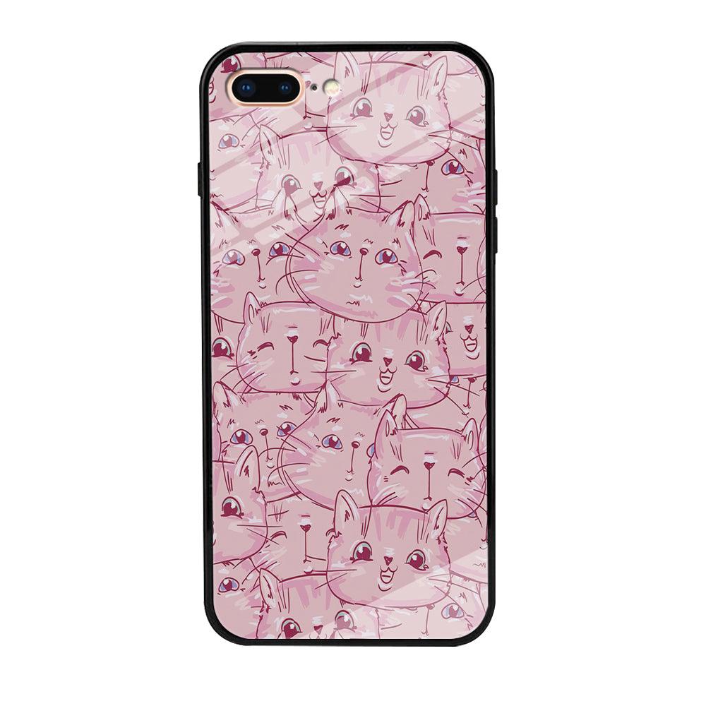 Girly Cute Face Cat iPhone 7 Plus Case-Tempered Glass Case-Xtracase