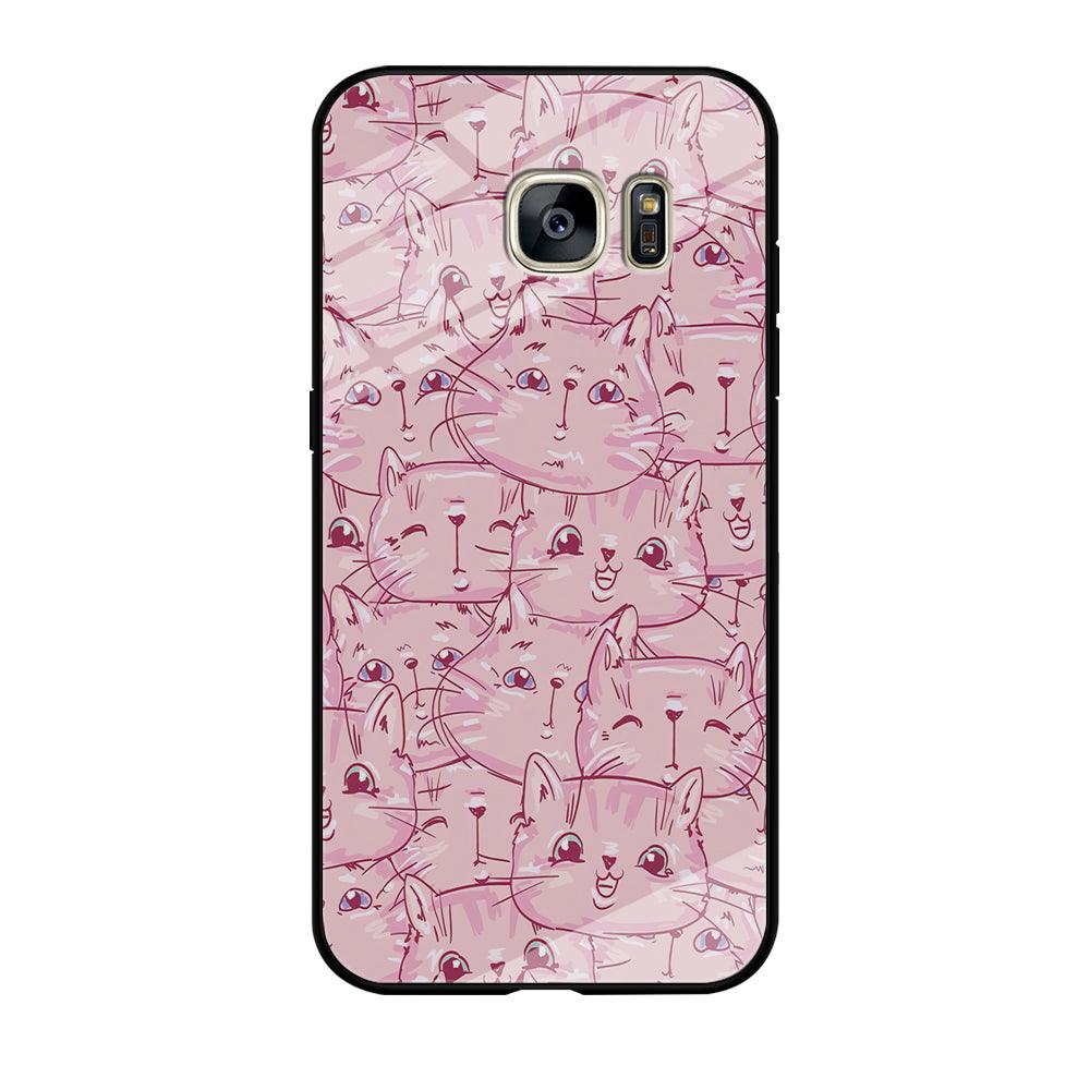 Girly Cute Face Cat Samsung Galaxy S7 Edge Case-Tempered Glass Case-Xtracase