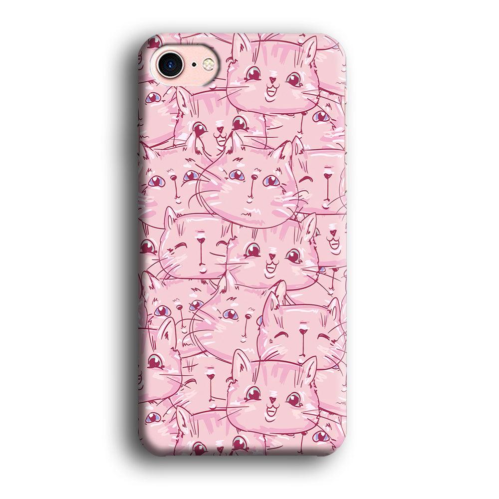 Girly Cute Face Cat iPhone 7 Case-Plastic / Full Wrap (3D Case)-Xtracase