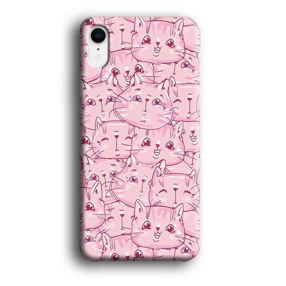 Girly Cute Face Cat iPhone XR Case-Plastic / Full Wrap (3D Case)-Xtracase