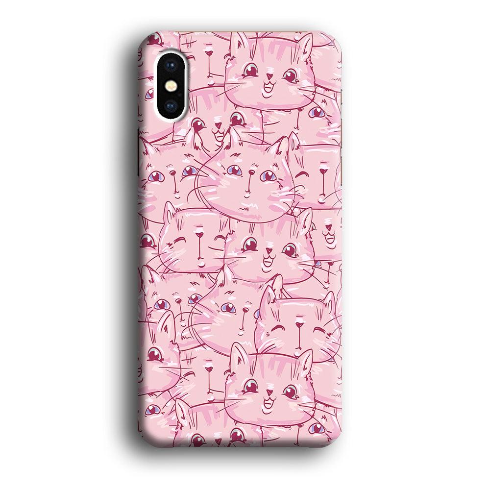 Girly Cute Face Cat iPhone Xs Case-Plastic / Full Wrap (3D Case)-Xtracase