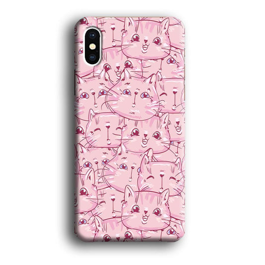 Girly Cute Face Cat iPhone Xs Case-Plastic / Full Wrap (3D Case)-Xtracase