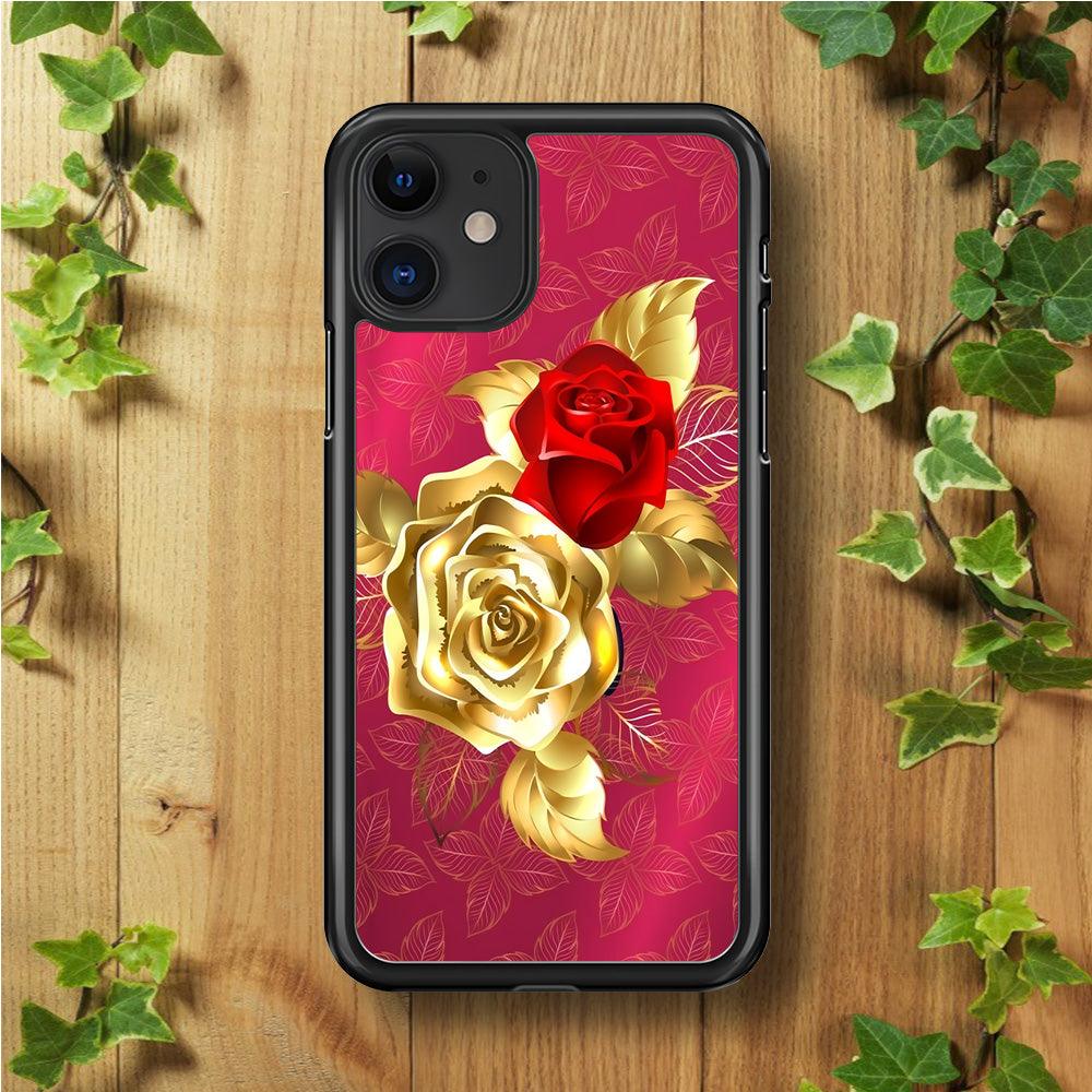 Girly Golden and Red Roses iPhone 11 Case-Rubber / Black (2D Case)-Xtracase