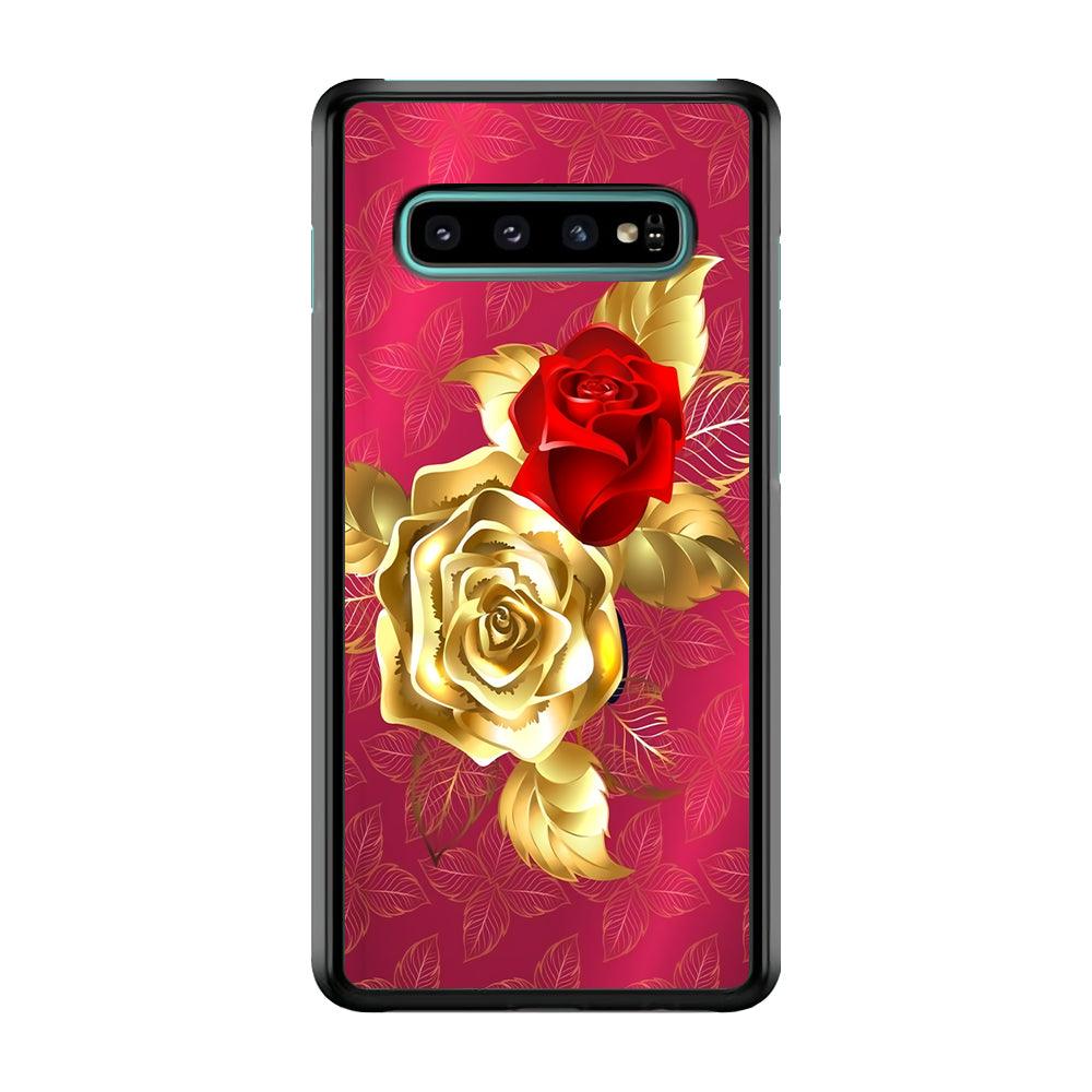 Girly Golden and Red Roses Samsung Galaxy S10 Case-Plastic / Full Wrap (3D Case)-Xtracase