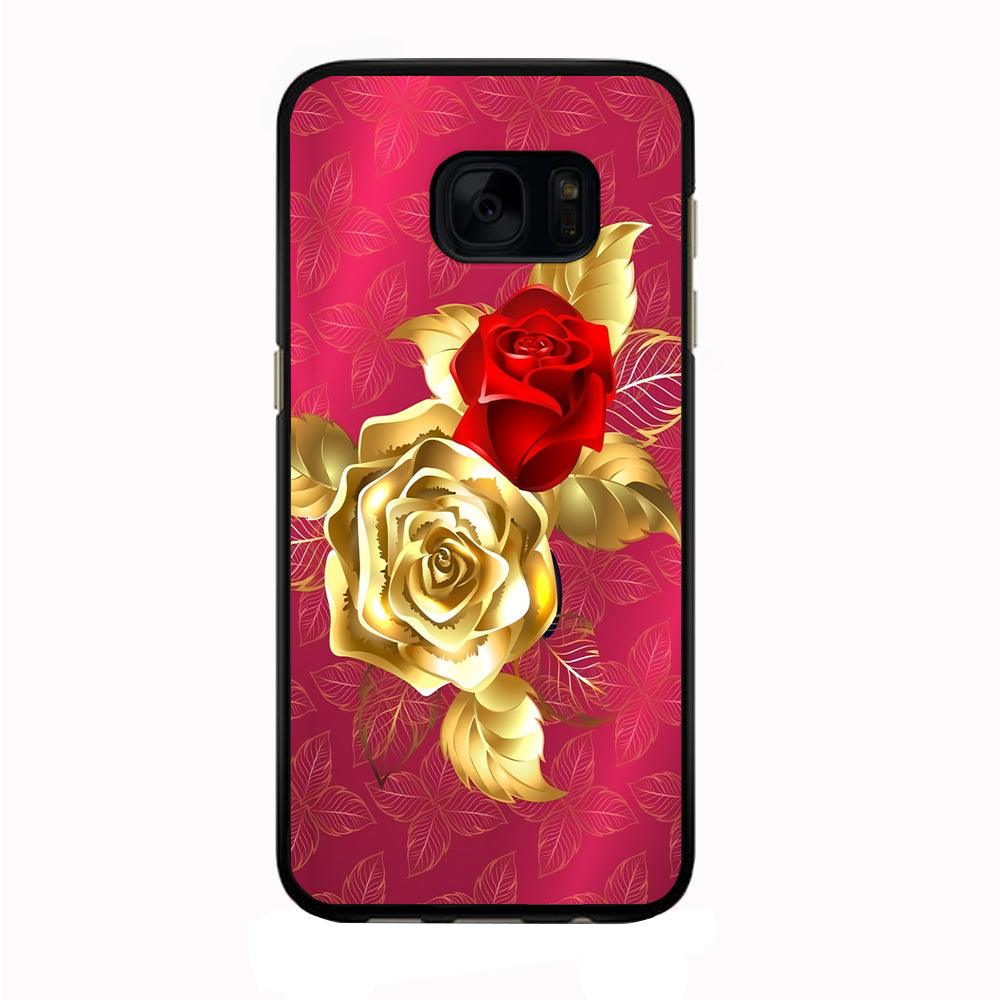 Girly Golden and Red Roses Samsung Galaxy S7 Edge Case-Rubber / Black (2D Case)-Xtracase