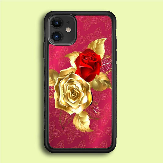 Girly Golden and Red Roses iPhone 12 Case-Rubber / Black (2D Case)-Xtracase