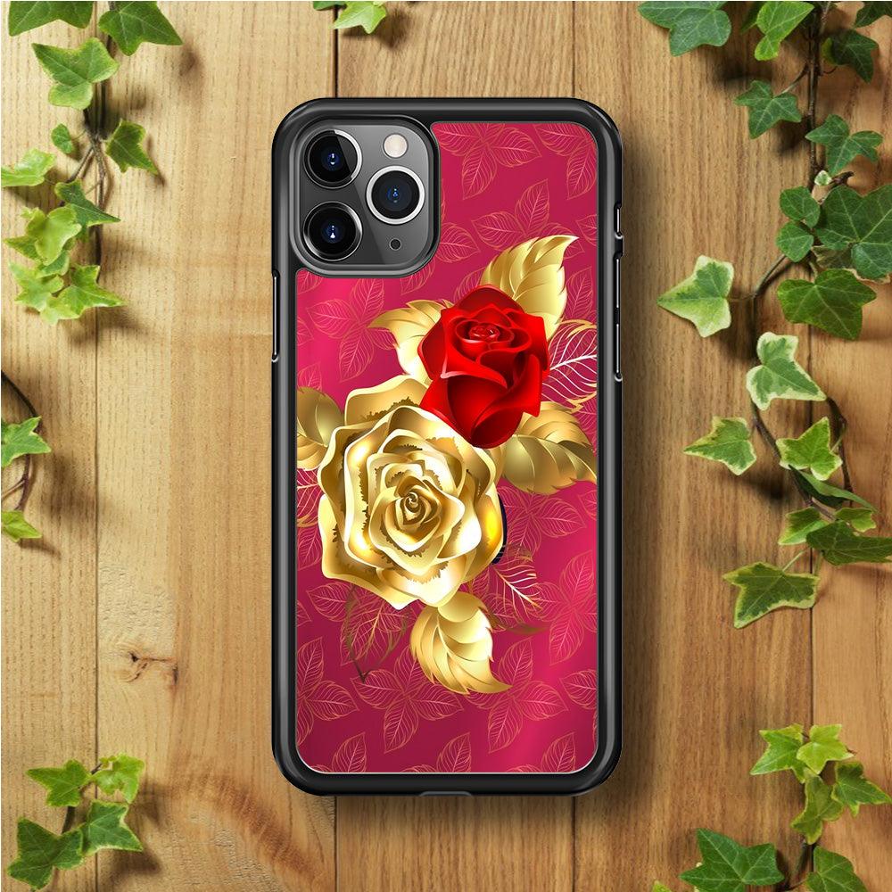 Girly Golden and Red Roses iPhone 11 Pro Max Case-Rubber / Black (2D Case)-Xtracase