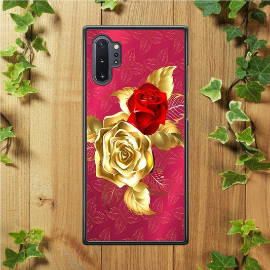Girly Golden and Red Roses Samsung Galaxy Note 10 Plus Case-Rubber / White (2D Case)-Xtracase