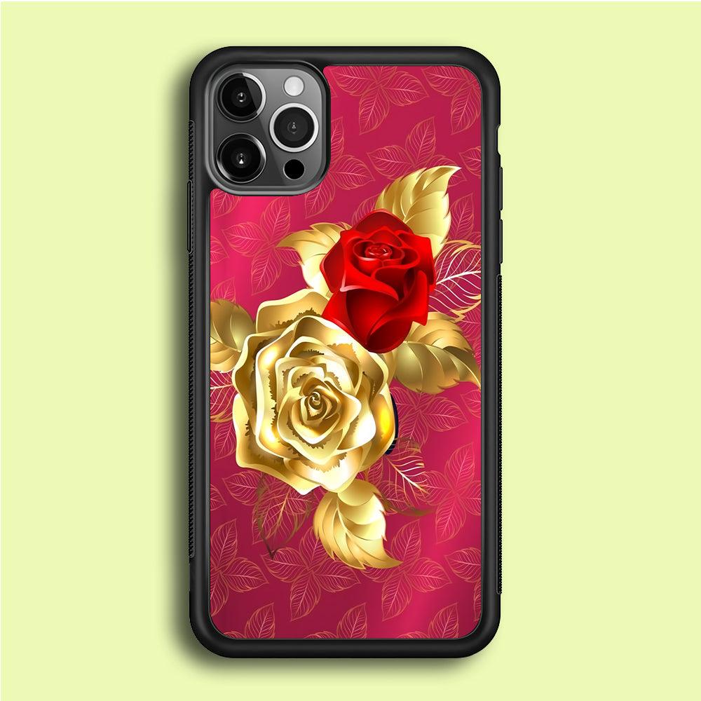 Girly Golden and Red Roses iPhone 12 Pro Case-Rubber / Black (2D Case)-Xtracase
