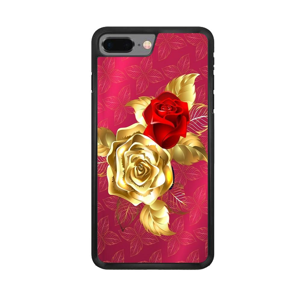 Girly Golden and Red Roses iPhone 7 Plus Case-Rubber / Black (2D Case)-Xtracase
