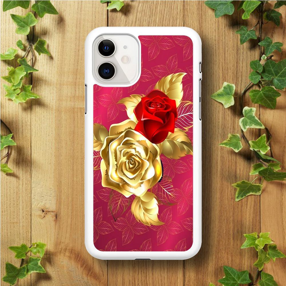 Girly Golden and Red Roses iPhone 11 Case-Rubber / White (2D Case)-Xtracase