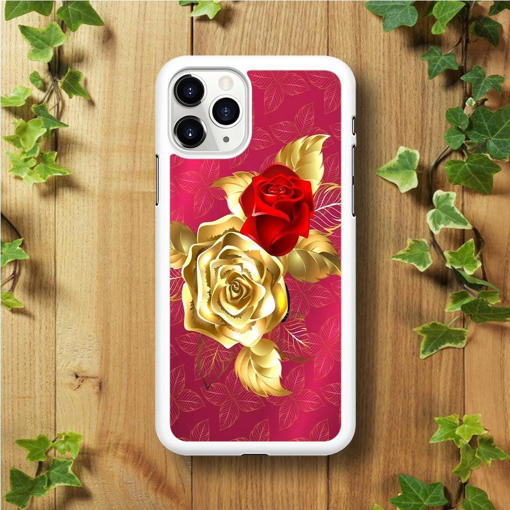 Girly Golden and Red Roses iPhone 11 Pro Max Case-Rubber / White (2D Case)-Xtracase