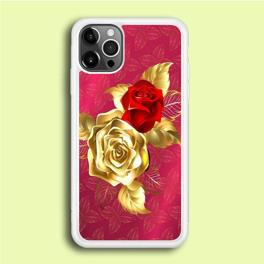 Girly Golden and Red Roses iPhone 12 Pro Case-Rubber / White (2D Case)-Xtracase
