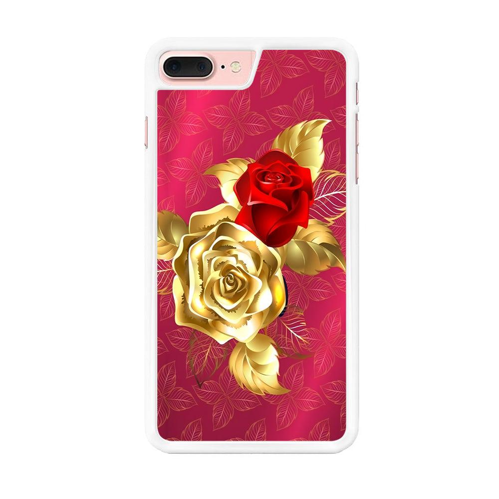 Girly Golden and Red Roses iPhone 7 Plus Case-Rubber / White (2D Case)-Xtracase