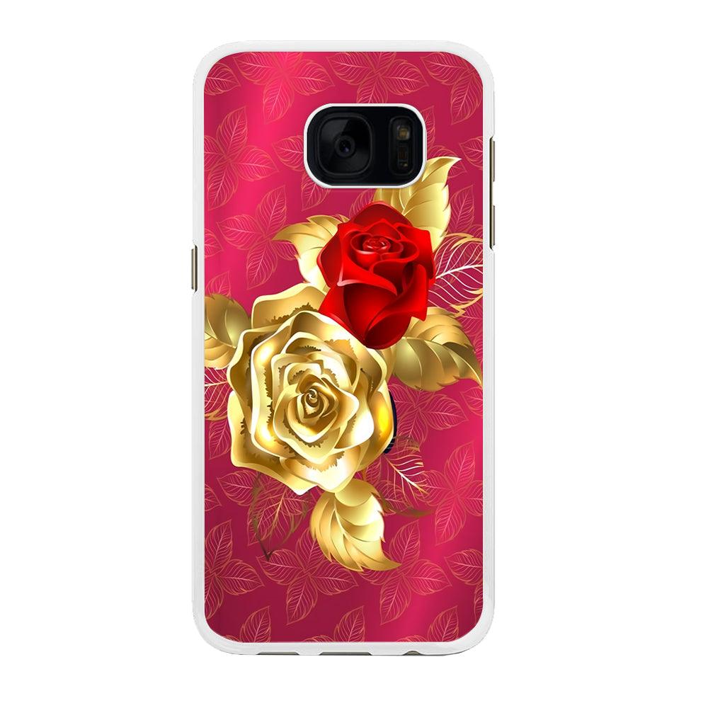 Girly Golden and Red Roses Samsung Galaxy S7 Edge Case-Rubber / White (2D Case)-Xtracase