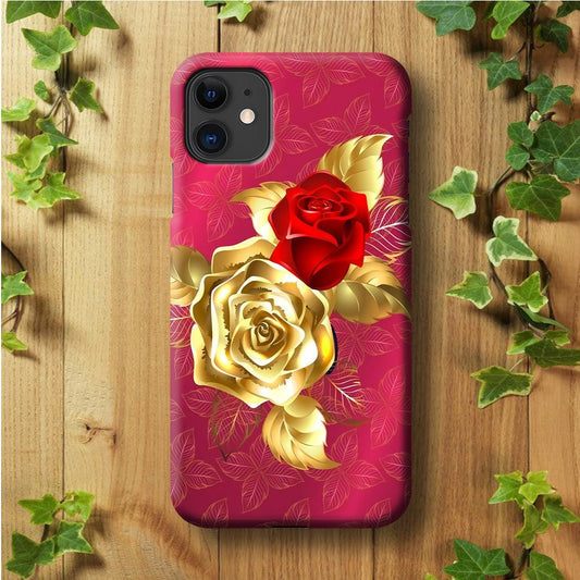 Girly Golden and Red Roses iPhone 11 Case-Plastic / Full Wrap (3D Case)-Xtracase
