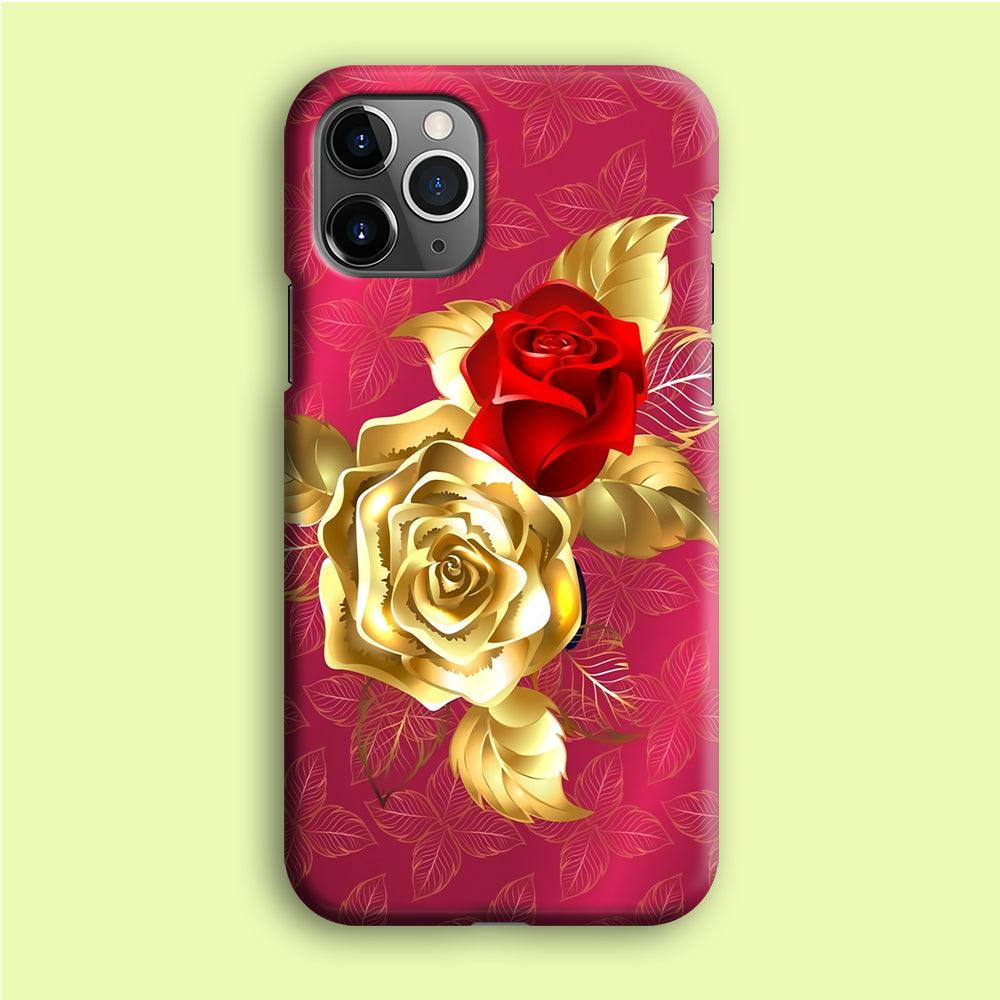 Girly Golden and Red Roses iPhone 12 Pro Max Case-Plastic / Full Wrap (3D Case)-Xtracase