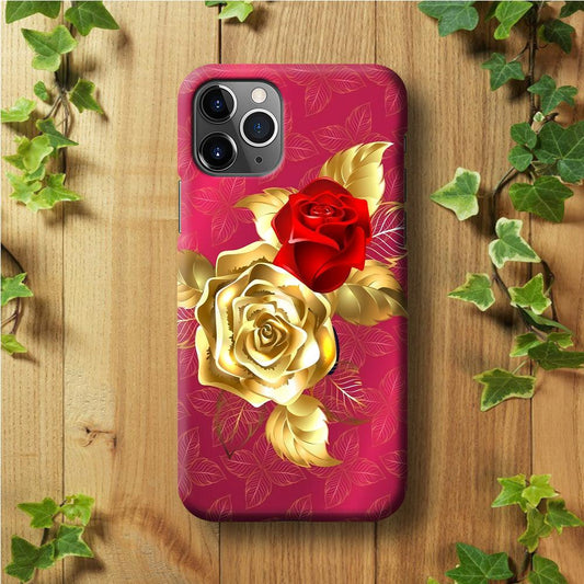 Girly Golden and Red Roses iPhone 11 Pro Max Case-Plastic / Full Wrap (3D Case)-Xtracase