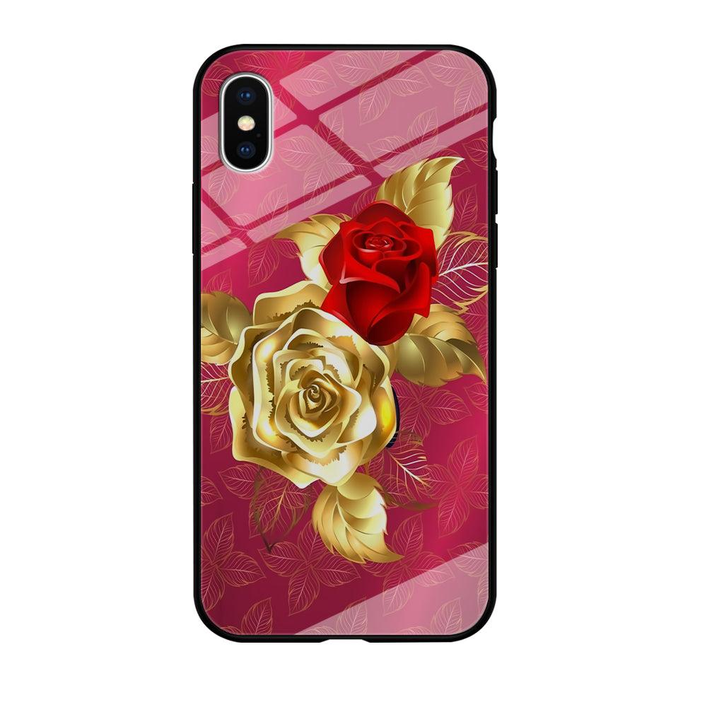 Girly Golden and Red Roses iPhone Xs Case-Tempered Glass Case-Xtracase