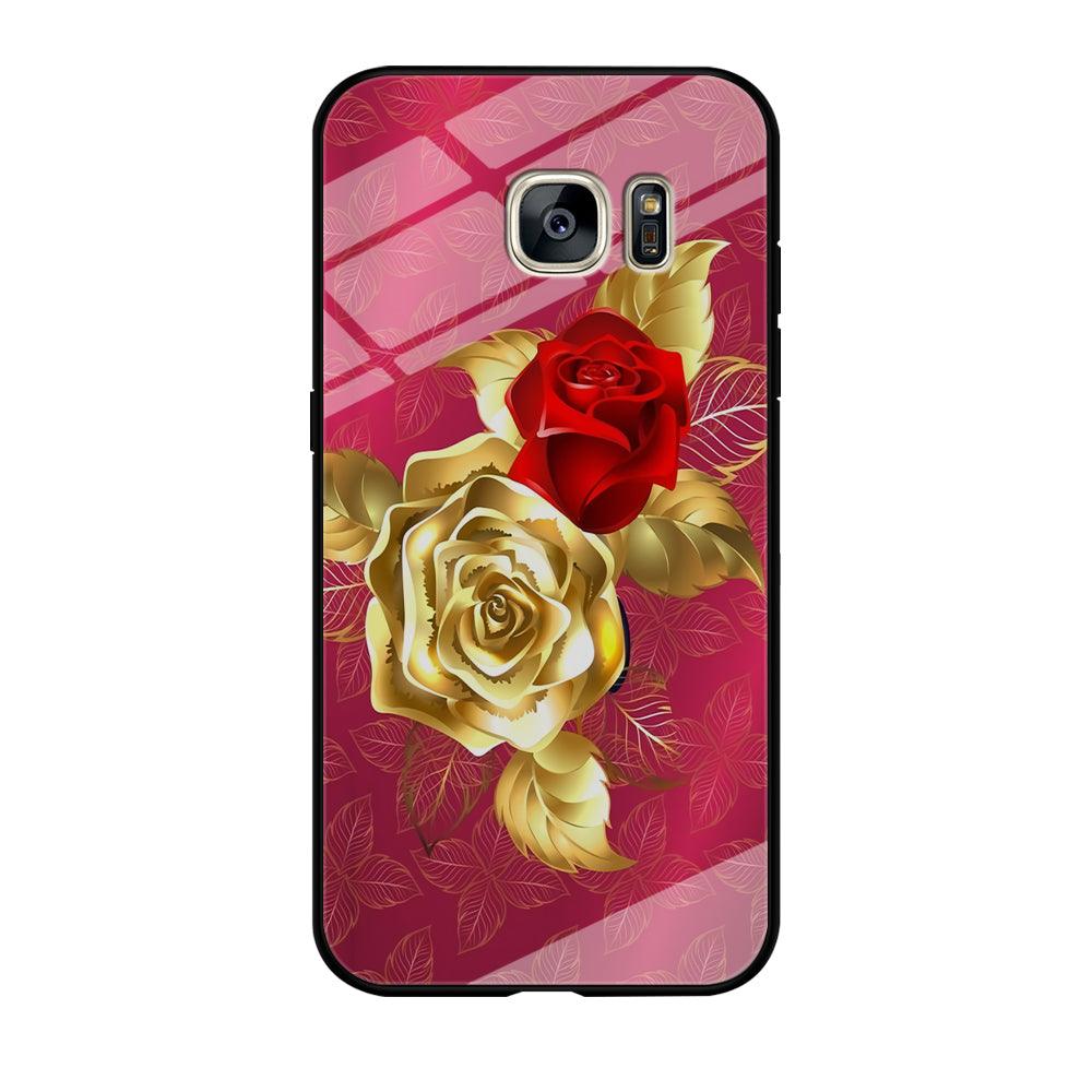 Girly Golden and Red Roses Samsung Galaxy S7 Edge Case-Tempered Glass Case-Xtracase