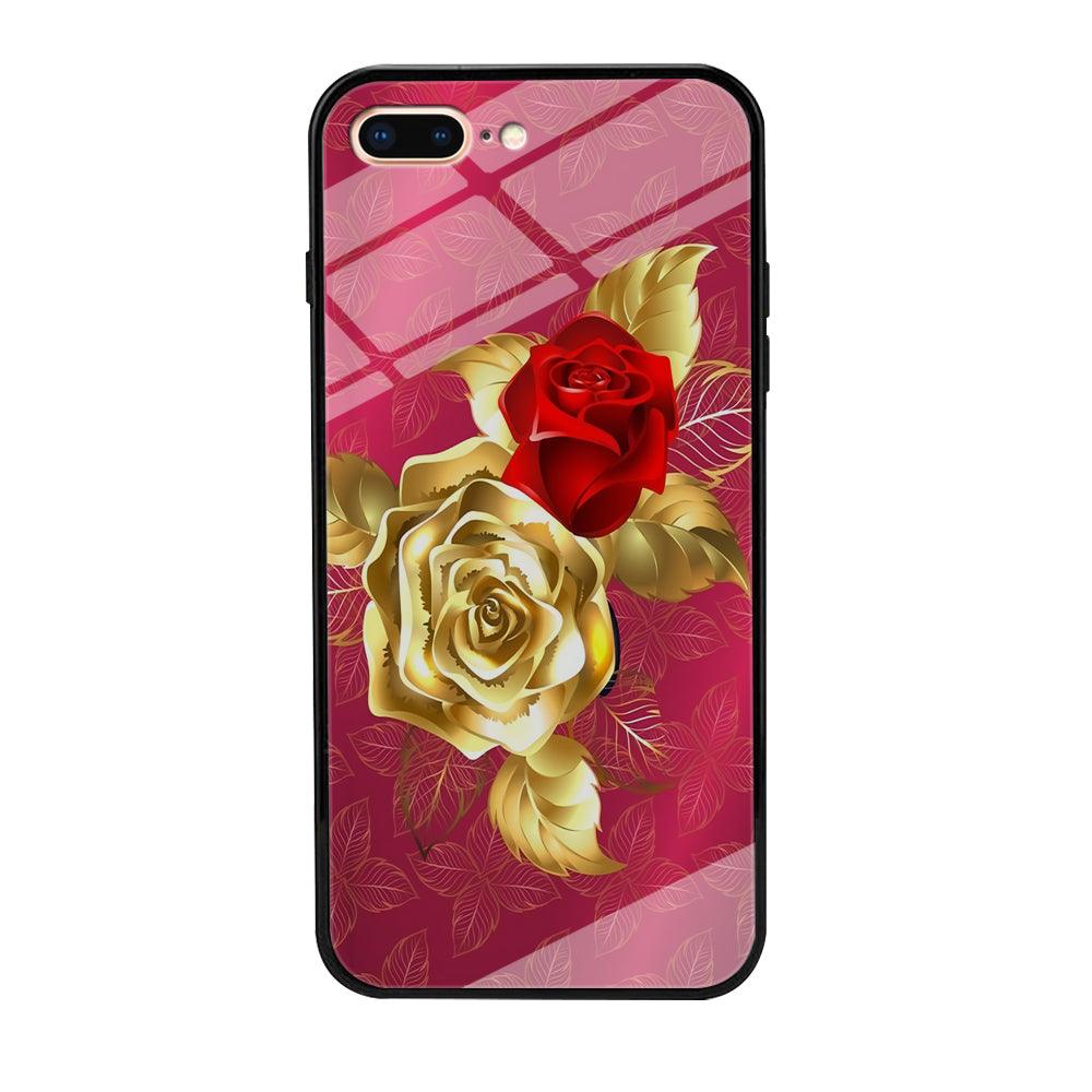 Girly Golden and Red Roses iPhone 7 Plus Case-Tempered Glass Case-Xtracase
