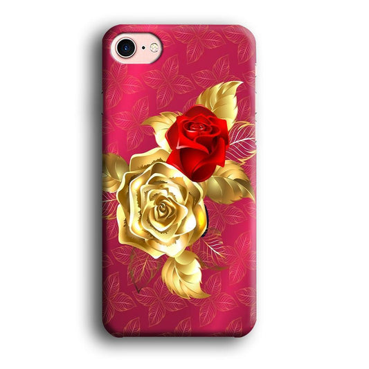 Girly Golden and Red Roses iPhone 8 Case-Plastic / Full Wrap (3D Case)-Xtracase