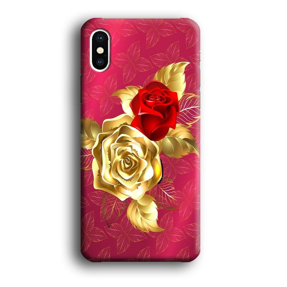 Girly Golden and Red Roses iPhone Xs Case-Plastic / Full Wrap (3D Case)-Xtracase
