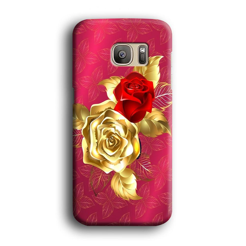 Girly Golden and Red Roses Samsung Galaxy S7 Edge Case-Plastic / Full Wrap (3D Case)-Xtracase