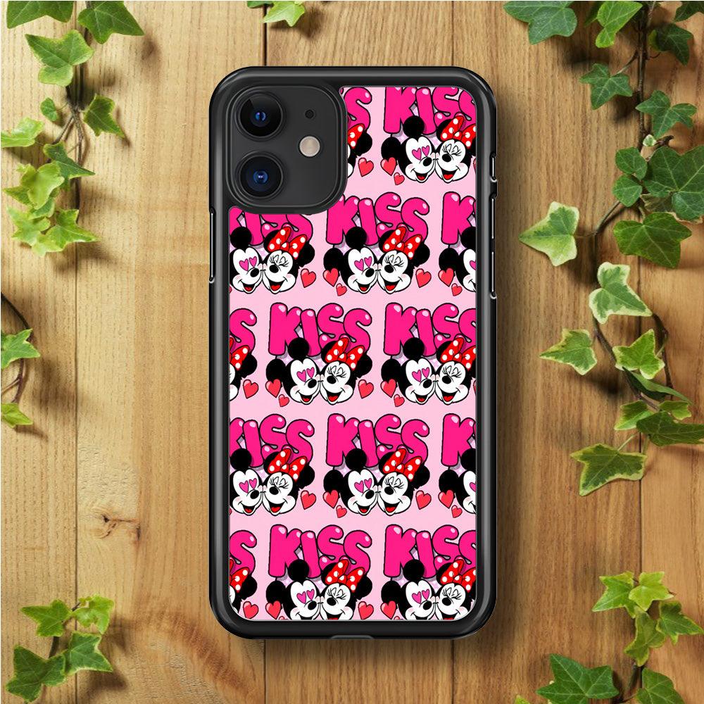 Girly Kiss Mickey Mouse Couple iPhone 11 Case-Rubber / Black (2D Case)-Xtracase