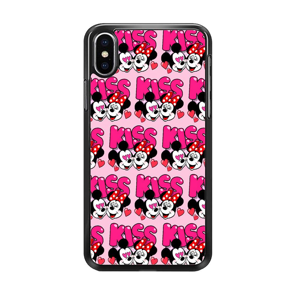 Girly Kiss Mickey Mouse Couple iPhone X Case-Rubber / Black (2D Case)-Xtracase