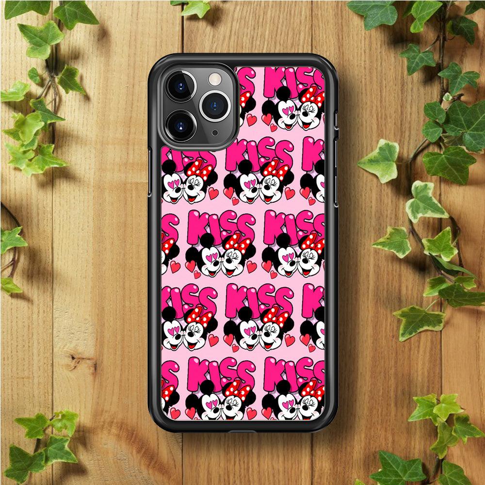 Girly Kiss Mickey Mouse Couple iPhone 11 Pro Max Case-Rubber / Black (2D Case)-Xtracase
