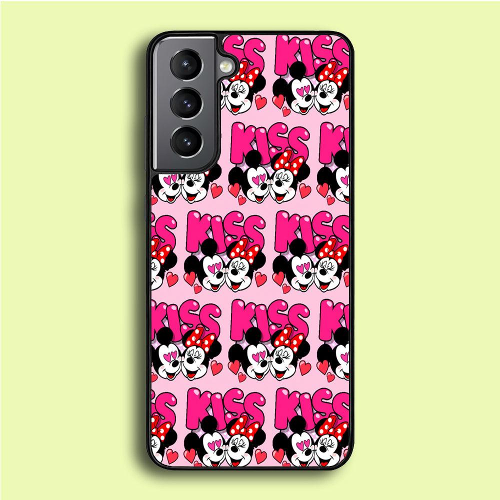 Girly Kiss Mickey Mouse Couple Samsung Galaxy S21 Plus Case-Rubber / Black (2D Case)-Xtracase