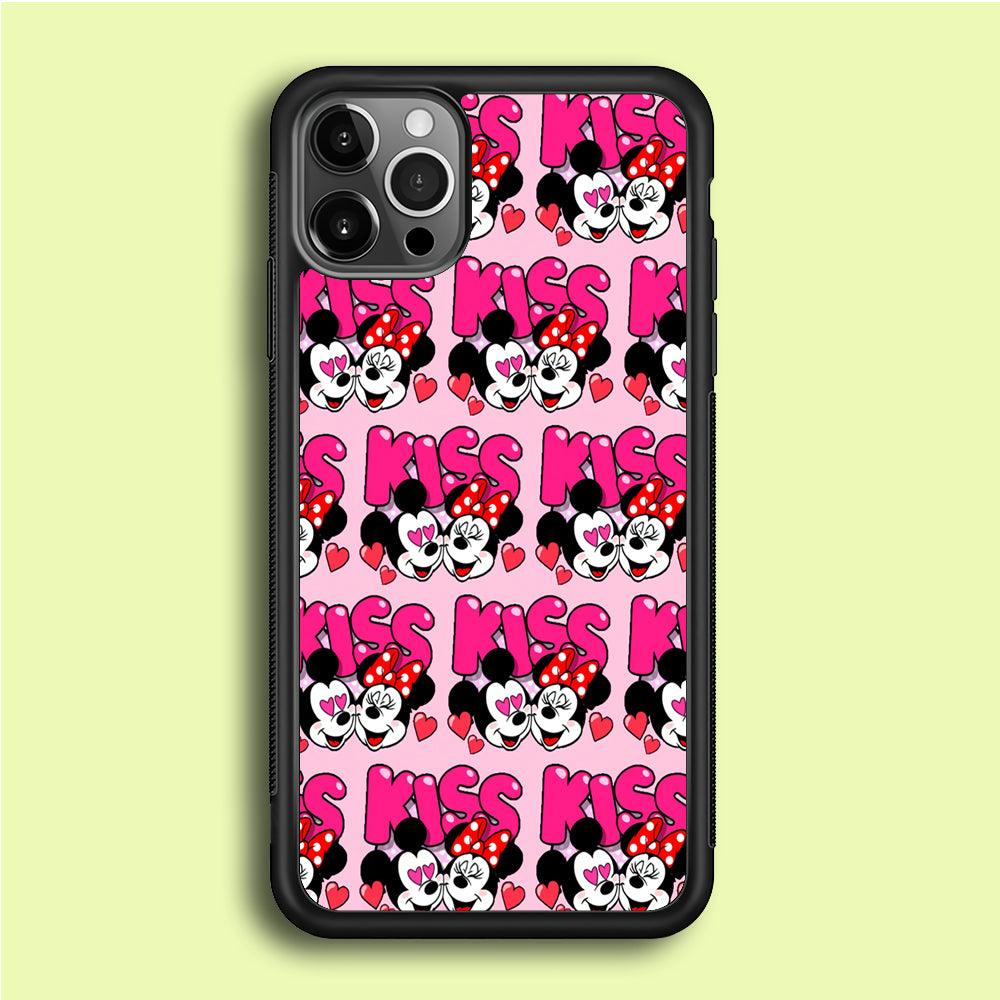Girly Kiss Mickey Mouse Couple iPhone 12 Pro Max Case-Rubber / Black (2D Case)-Xtracase