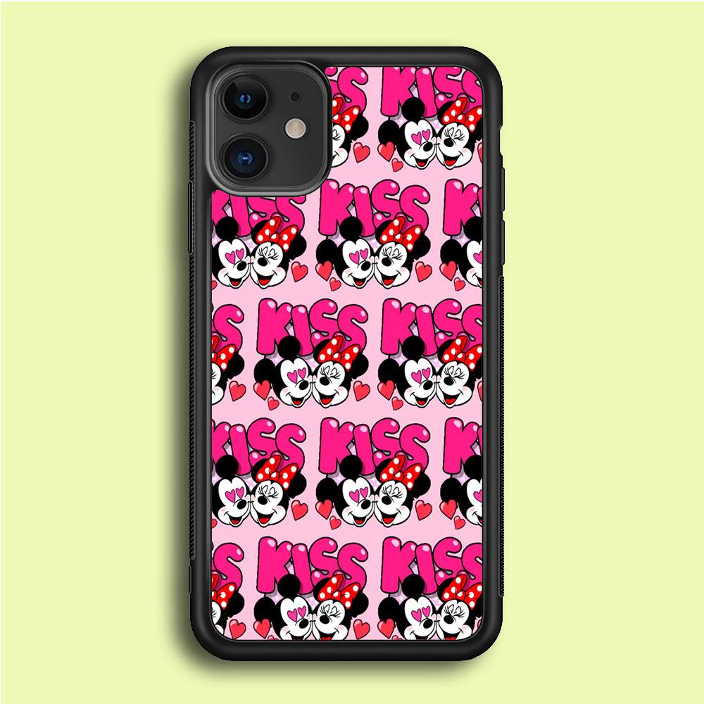 Girly Kiss Mickey Mouse Couple iPhone 12 Case-Rubber / Black (2D Case)-Xtracase