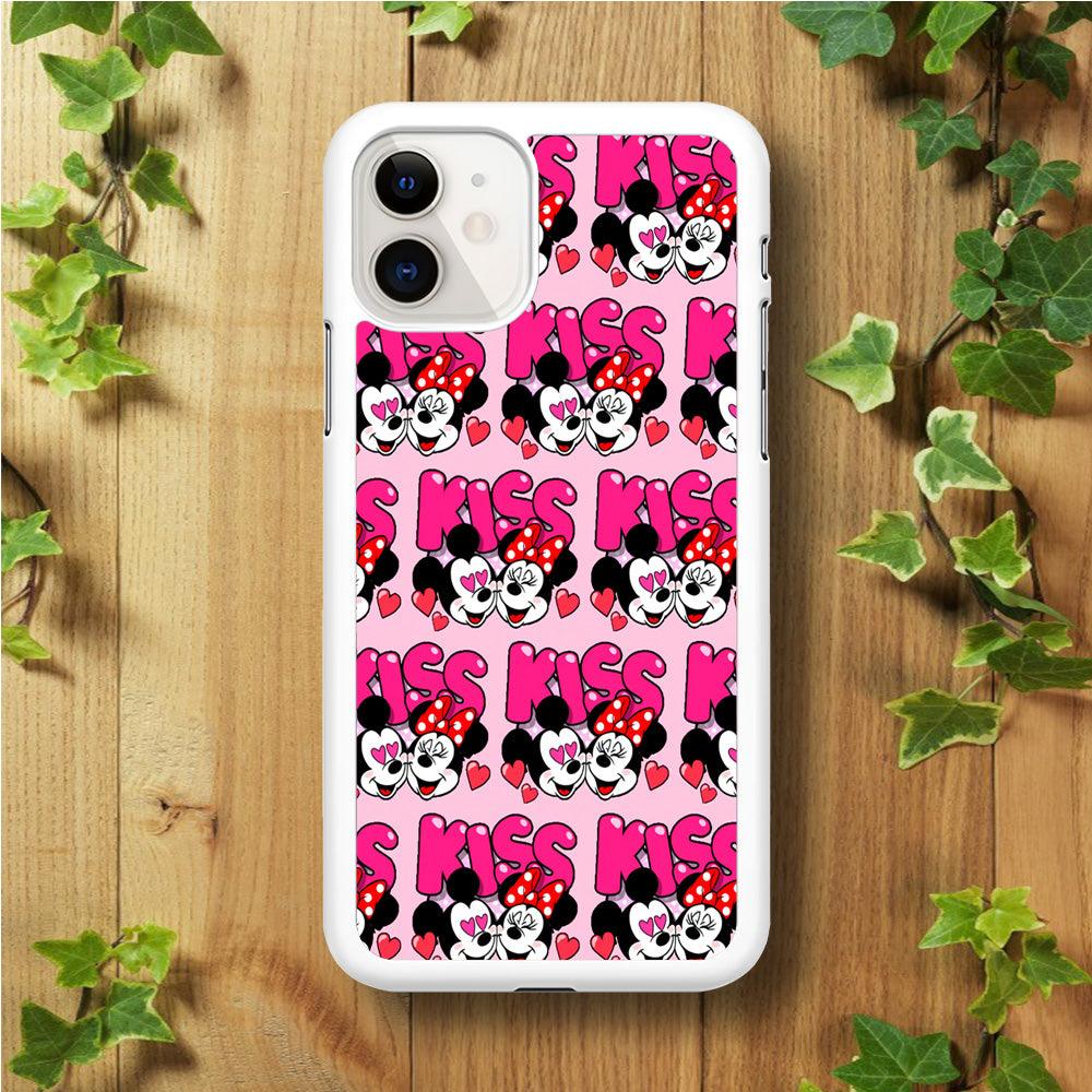 Girly Kiss Mickey Mouse Couple iPhone 11 Case-Rubber / White (2D Case)-Xtracase