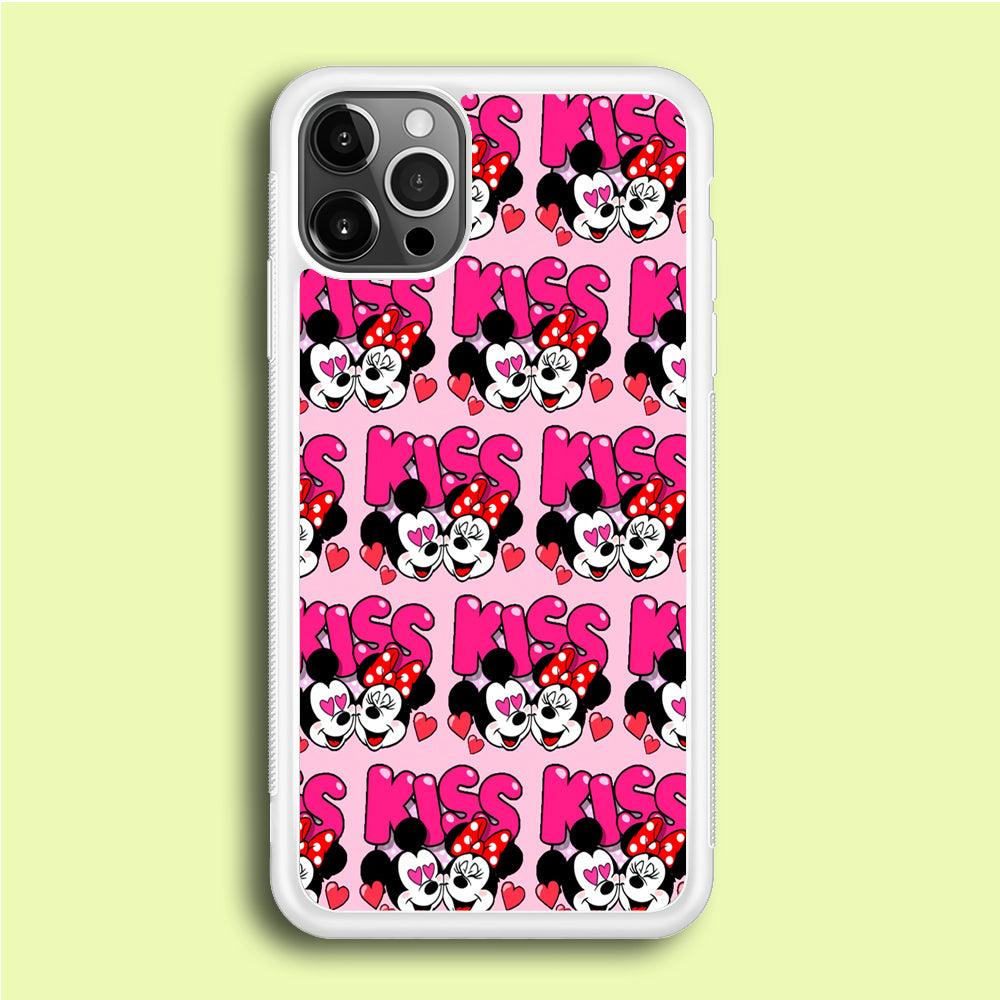 Girly Kiss Mickey Mouse Couple iPhone 12 Pro Case-Rubber / White (2D Case)-Xtracase