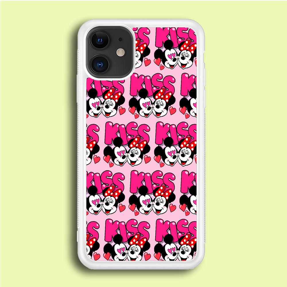 Girly Kiss Mickey Mouse Couple iPhone 12 Case-Rubber / White (2D Case)-Xtracase