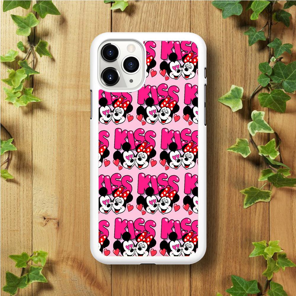 Girly Kiss Mickey Mouse Couple iPhone 11 Pro Max Case-Rubber / White (2D Case)-Xtracase