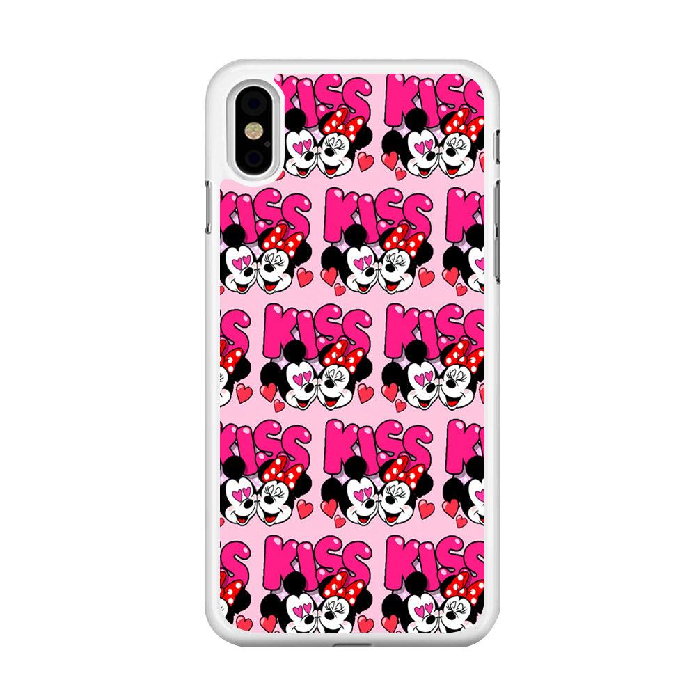 Girly Kiss Mickey Mouse Couple iPhone X Case-Rubber / White (2D Case)-Xtracase
