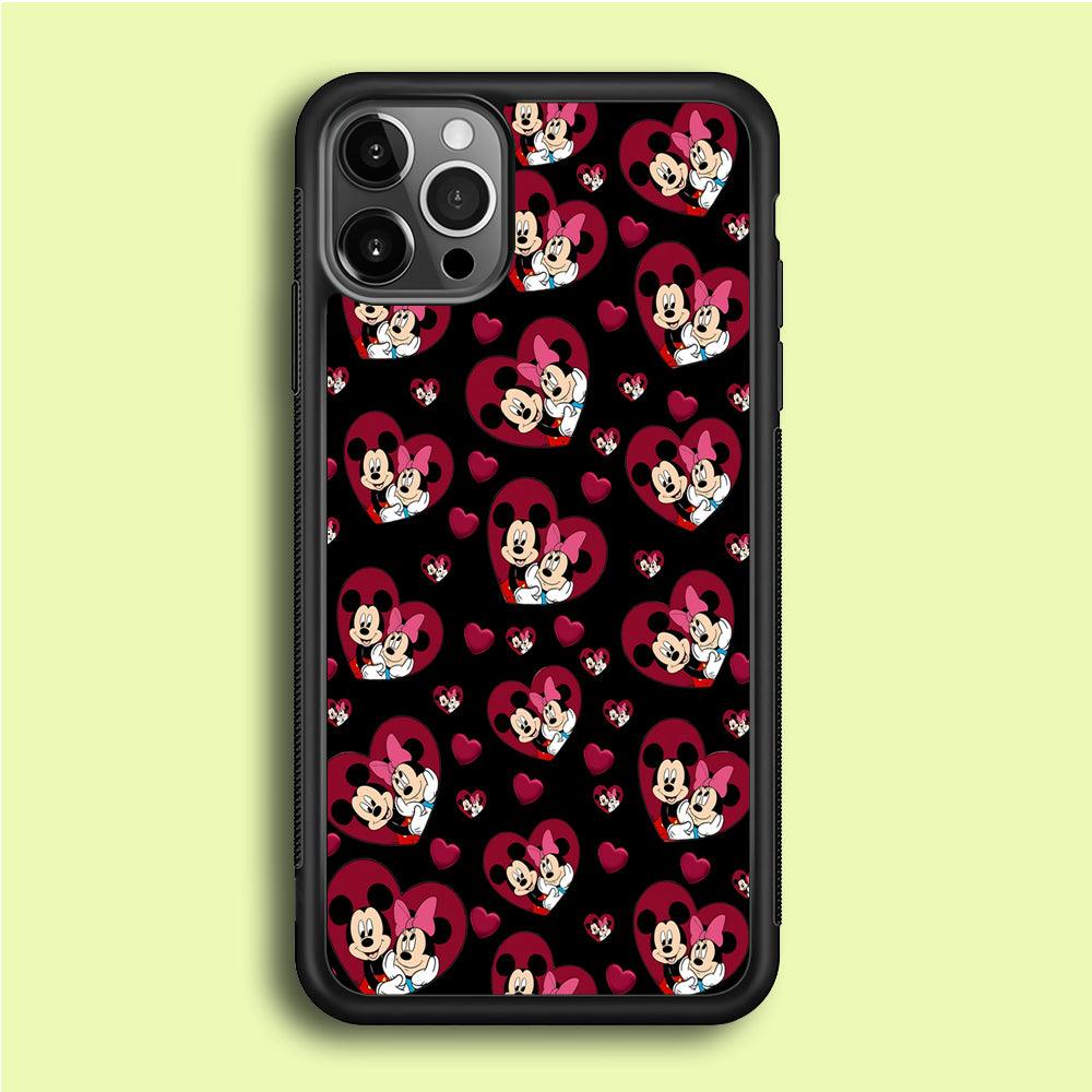 Girly Mickey Mouse Couple iPhone 12 Pro Case-Rubber / Black (2D Case)-Xtracase