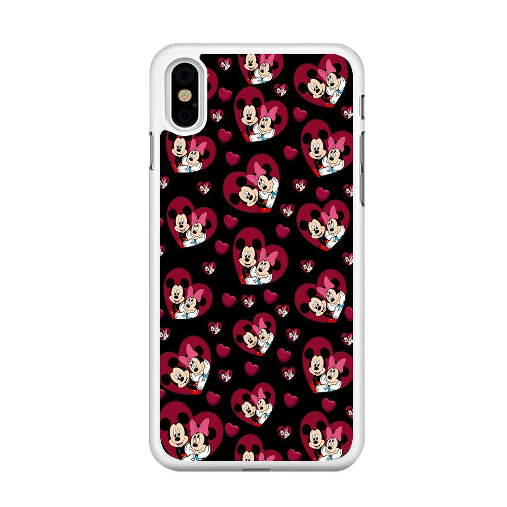 Girly Mickey Mouse Couple iPhone Xs Max Case-Rubber / White (2D Case)-Xtracase