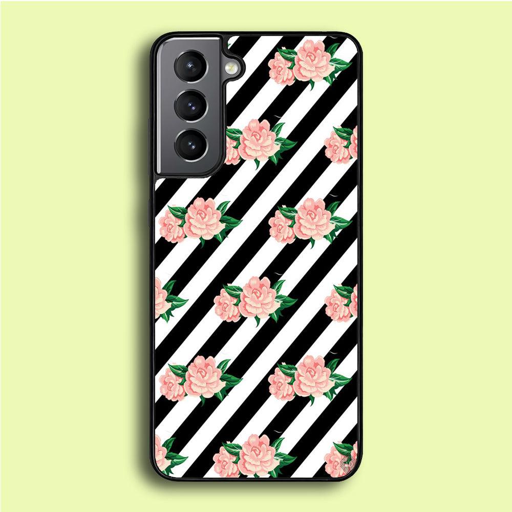 Girly Pink Rose Black Stripe Samsung Galaxy S21 Plus Case-Plastic / Full Wrap (3D Case)-Xtracase